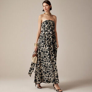 NWT J. Crew Collection Strapless Bow-Back Maxi Dress Black/Cream Women's Size 6